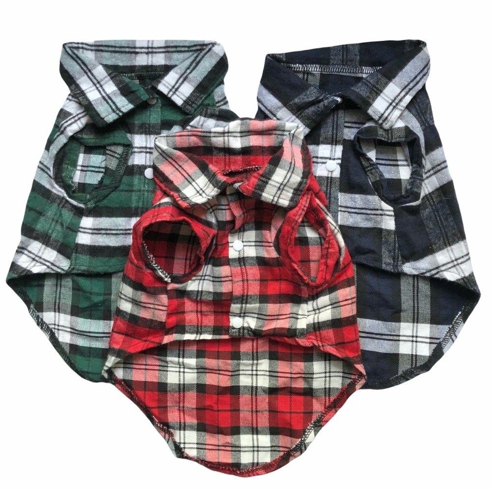 NEW 3 Plaid Flannel DOG Shirts M - Red Green Blue